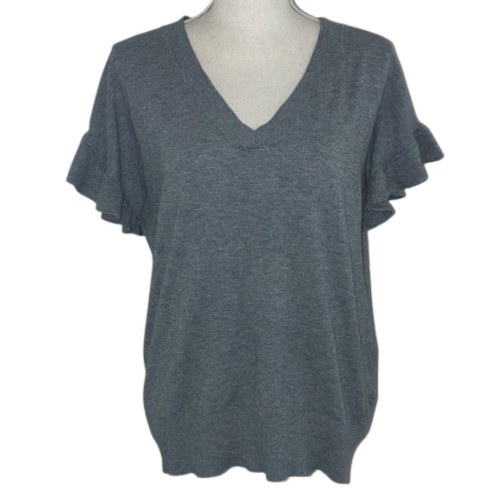 Vila Milano Blue V-Neck Sweater with Ribbed Knit